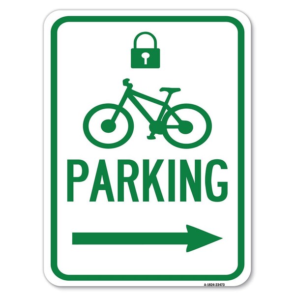 Parking W/ Lock Cycle & Right Arrow Heavy-Gauge Alum Rust Proof Parking, 18" x 24", A-1824-23473